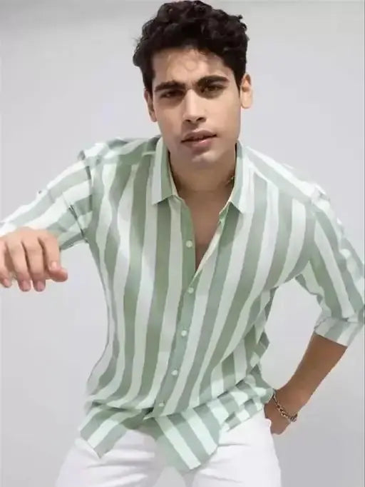 Classic Retro Men Shirt GREEN WHITE