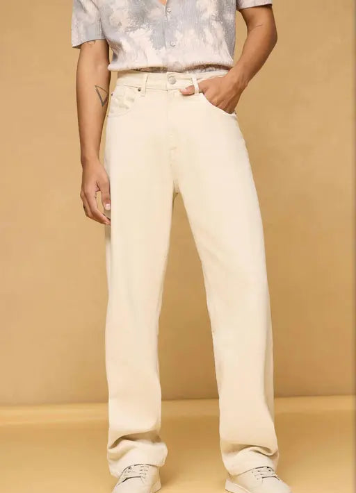 BAGGY MENS WEAR CREAM WIDELEG DENIM JEANS