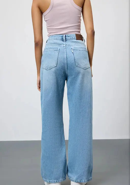 ICE BLUE DENIM WIDE LEG JEANS