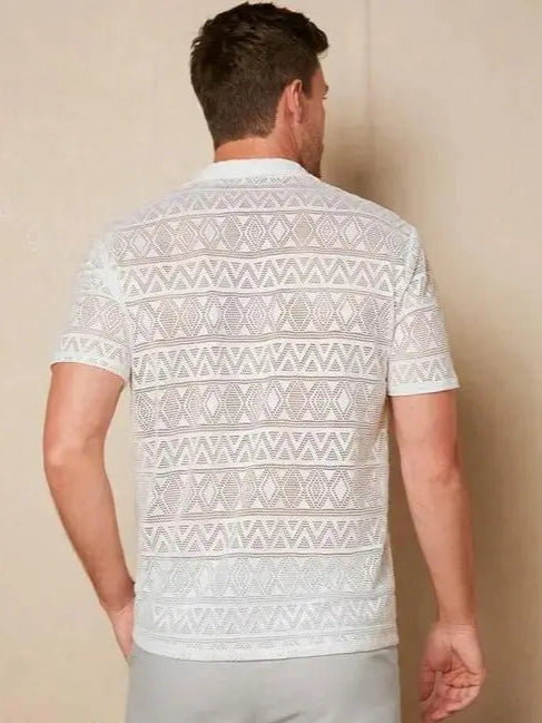 ELEGANT MEN TEXTU WHITE NET SHIRT