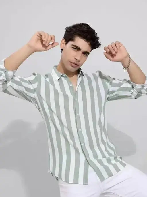 Classic Retro Men Shirt GREEN WHITE