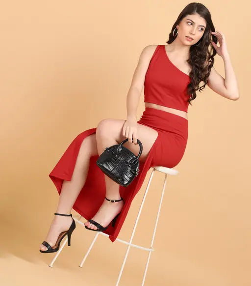 POPWINGS Women's Solid A-line Rust Skirts