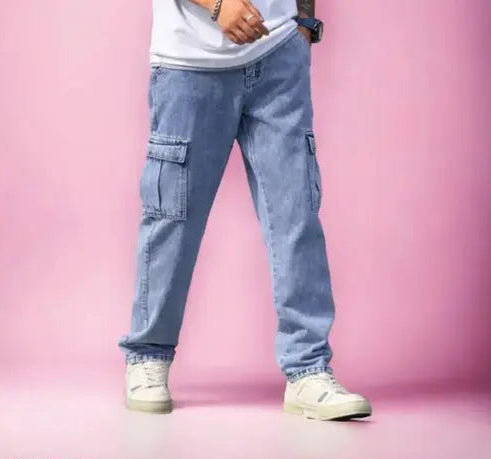 6 Pocket Baggy Lose Fit Jeans For Men , Sky Blue Jeans