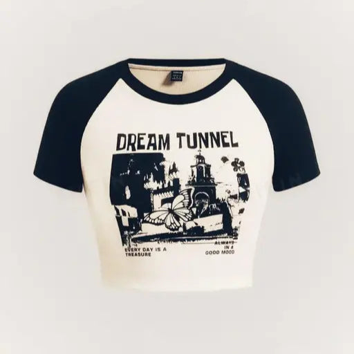 Women's Crop top Dream Tunnel & Slogan Graphic Crop Tee