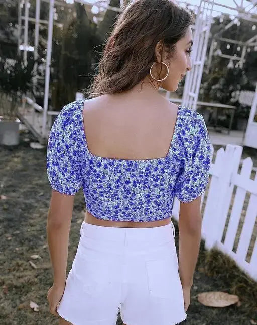 FC Floral Print Square Neck Puff Sleeve TOP