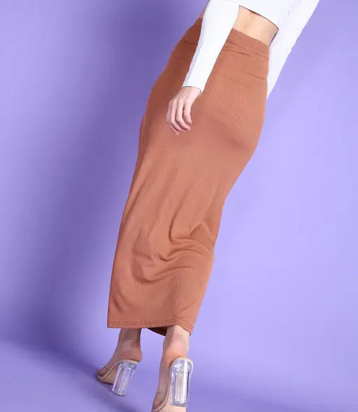 POPWINGS Women's Solid A-line Rust Skirts