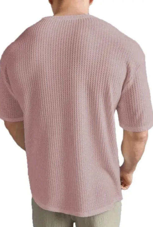 Men's Popcorn Round Neck Cotton Blend Popcorn T-Shirt