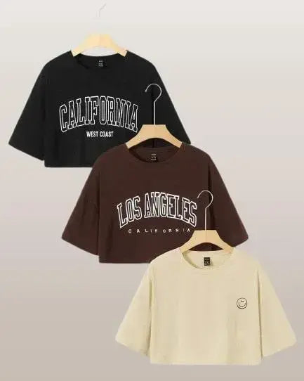 3pcs Letter Graphic Drop's Shoulder Tee