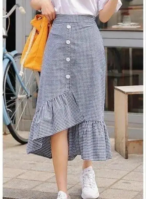 Stylish Knee-Length Skater Skirt in Checks for girl's and women's