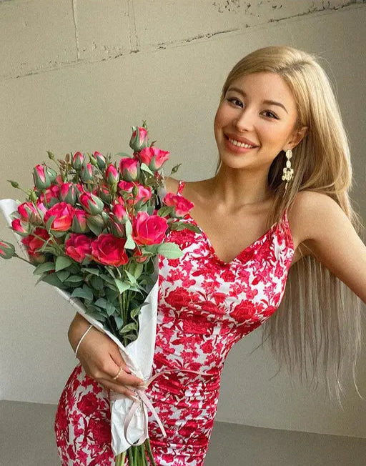 Pink Floral Long Dress