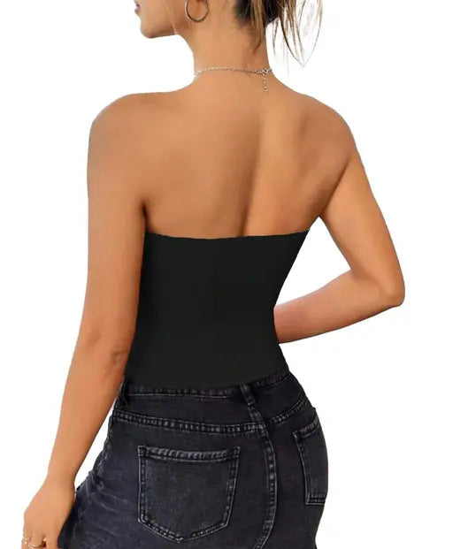 Solid Women Lace Detailed Bow Front Tube Top