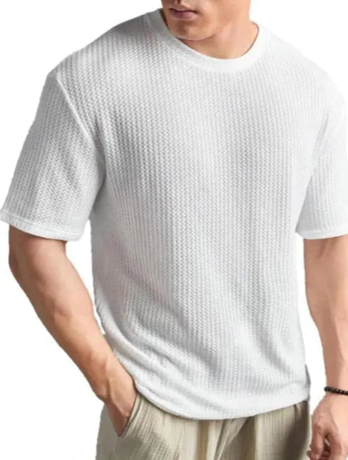 Men's Popcorn Round Neck Cotton Blend Popcorn T-Shirt