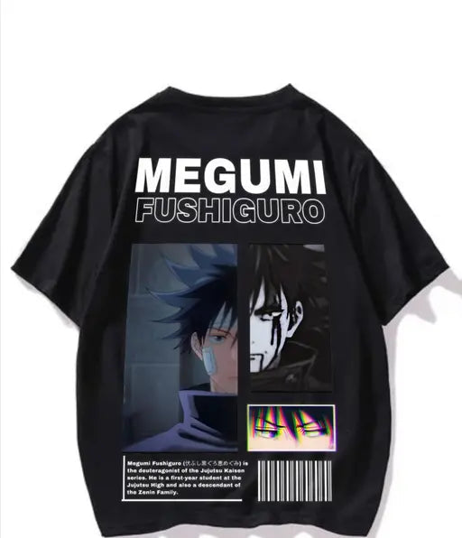 Loviya Anime Printed oversize drop shoulder round neck pure cotton Black t shirt for men