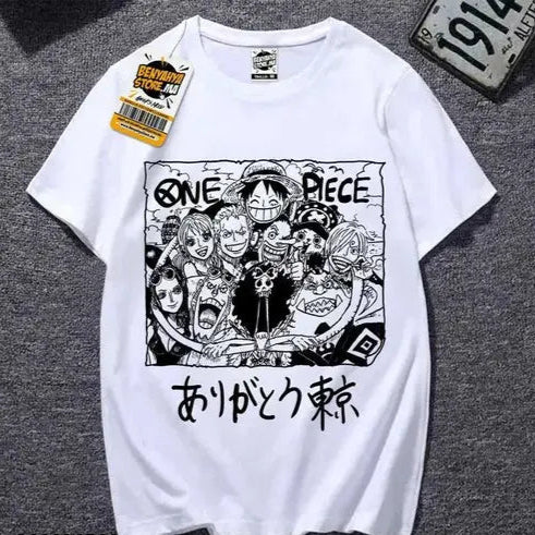 Luffy Printed Polyester Regular/Casual Wear T-Shirt for Unisex, Men's & Women's (Colour-White)