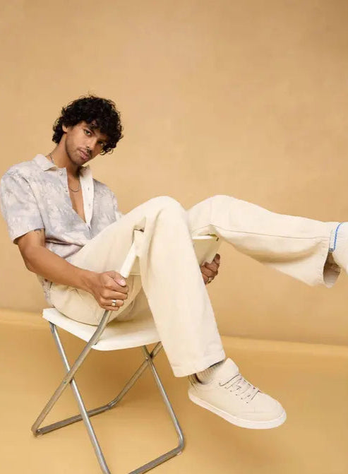 BAGGY MENS WEAR CREAM WIDELEG DENIM JEANS