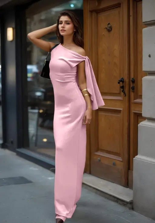 Pink Solid Tie Up Maxi Dress