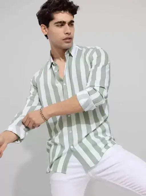 Classic Retro Men Shirt GREEN WHITE