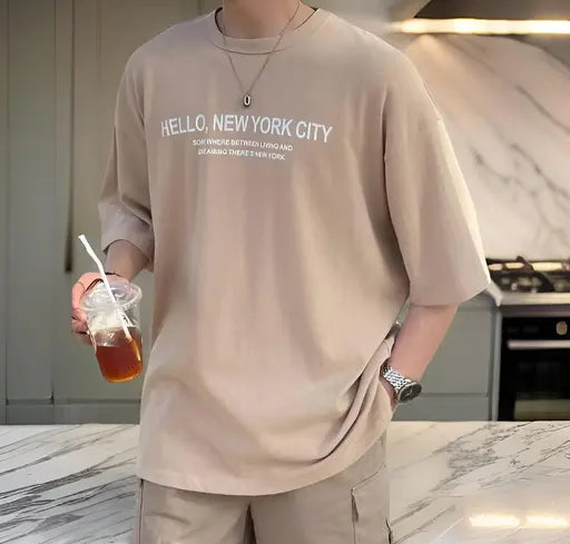 MENS STYLISH LAVENDAR COTTON BLEND OVERSIZED LOOSE FIT TSHIRT FASHIONABLE