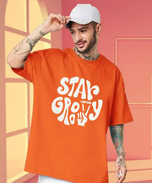 STAY GROOVY Typography Men Round Neck T-shirt