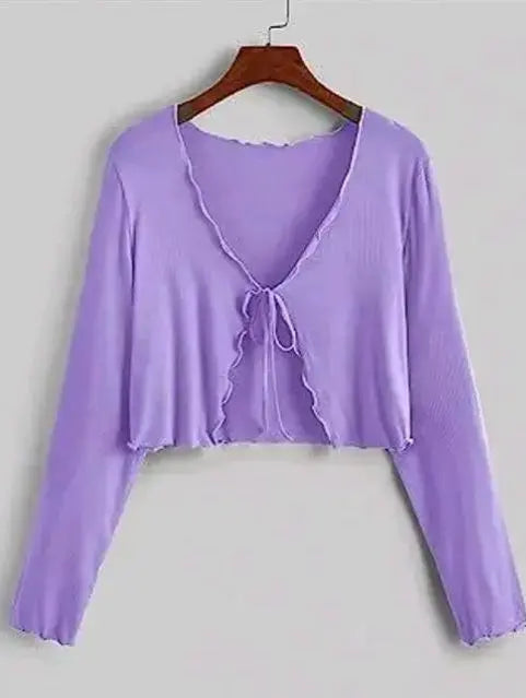 Long Sleeve Rib Knit Tie Front Cropped Cardigan TOP