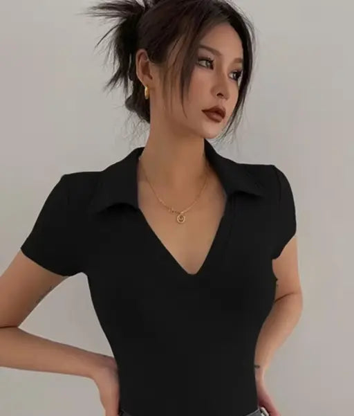 Stylish Women Collar Top Long Half sleeves