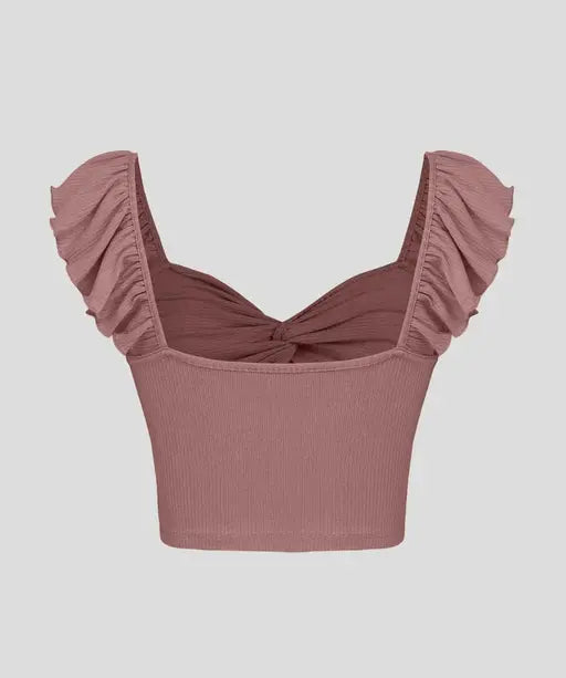 Solid Twist Ruffle Crop Top