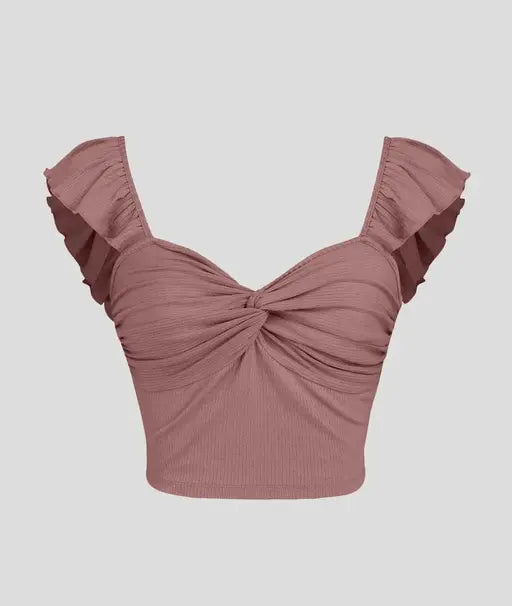 Solid Twist Ruffle Crop Top
