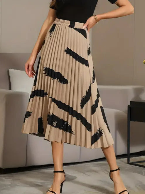 LookShine | Skirt For Women | Brush Print Pleated Skirts, Vintage Elastic Waist Midi Skirts, Women's Clothing(Premium Quality)