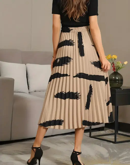 LookShine | Skirt For Women | Brush Print Pleated Skirts, Vintage Elastic Waist Midi Skirts, Women's Clothing(Premium Quality)