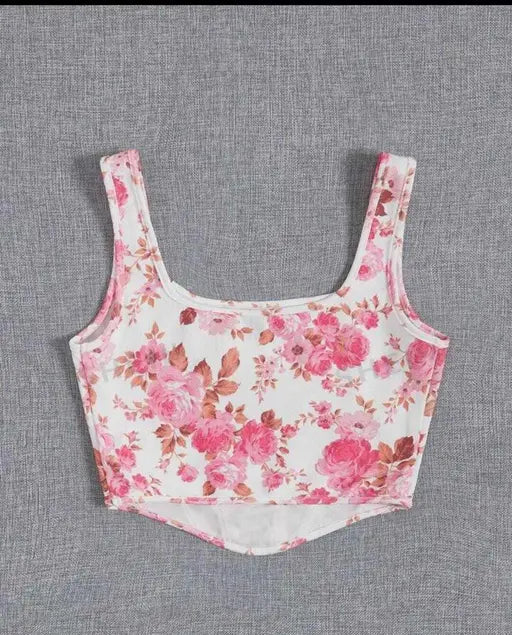 Women's Floral Print Crop Top Sleeveless Square Neck Comfy Top For Girls