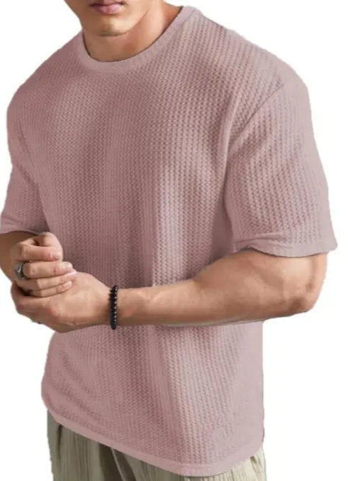 Men's Popcorn Round Neck Cotton Blend Popcorn T-Shirt