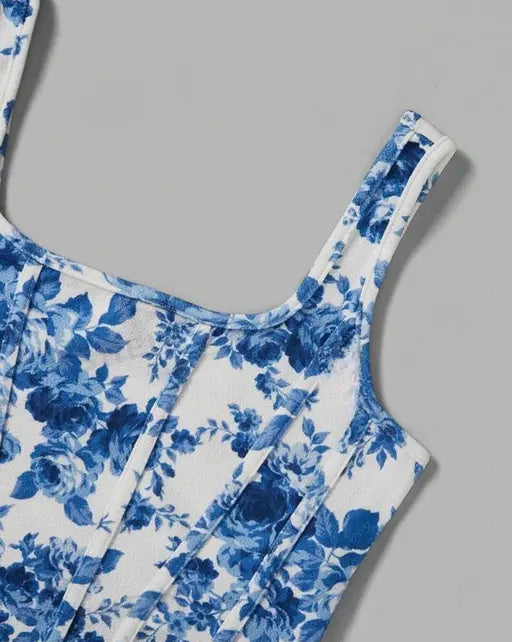 Women's Floral Print Crop Top Sleeveless Square Neck Comfy Top For Girls