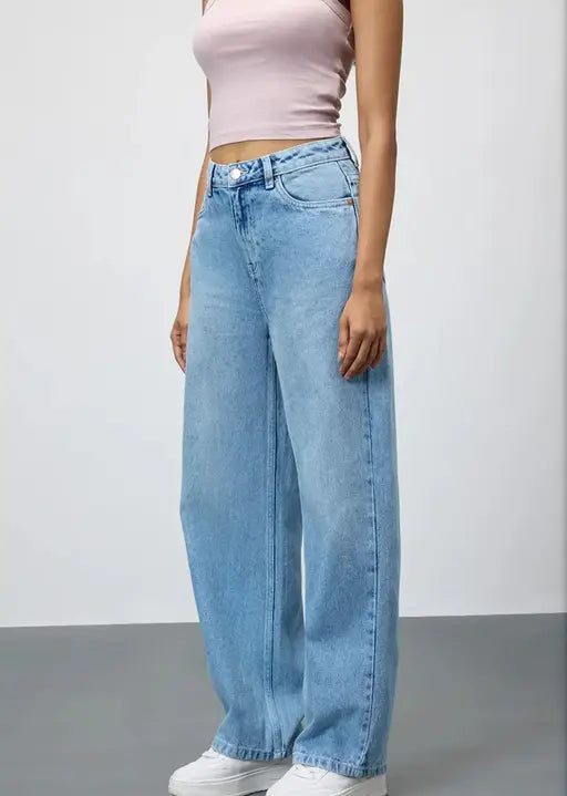 ICE BLUE DENIM WIDE LEG JEANS