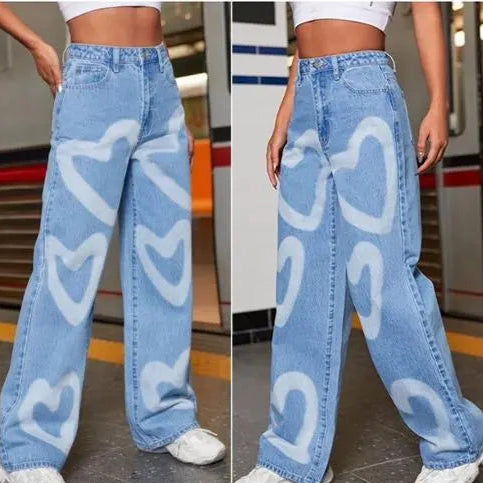 Women High Waist Heart Shape Denim Jeans