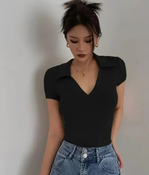 Stylish Women Collar Top Long Half sleeves