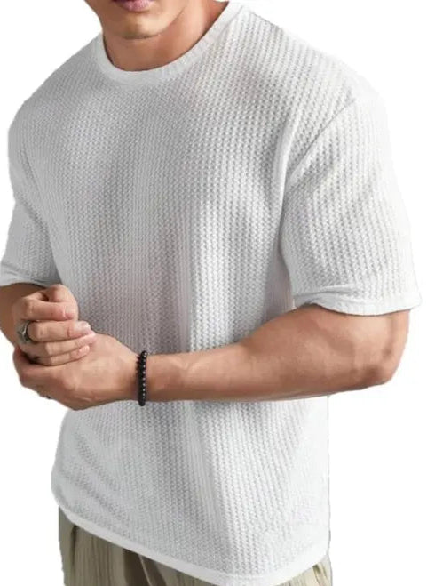 Men's Popcorn Round Neck Cotton Blend Popcorn T-Shirt