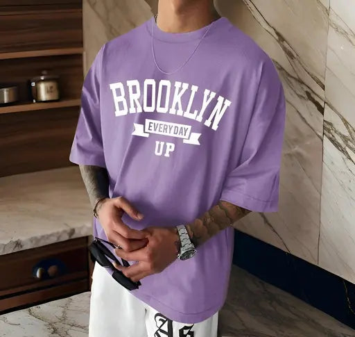 MENS STYLISH LAVENDAR COTTON BLEND OVERSIZED LOOSE FIT TSHIRT FASHIONABLE