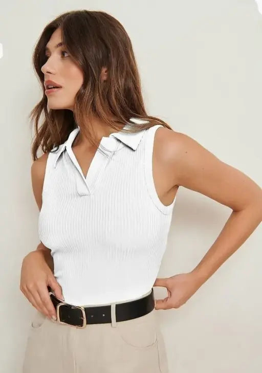 Trendy Collar White Tops & Tunics Woman's