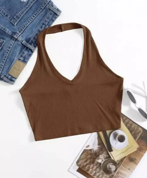 RAKUNO Ribbed halter top