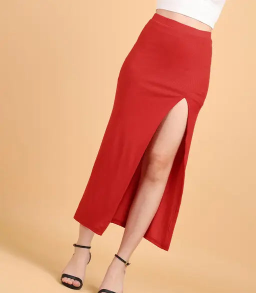 POPWINGS Women's Solid A-line Rust Skirts