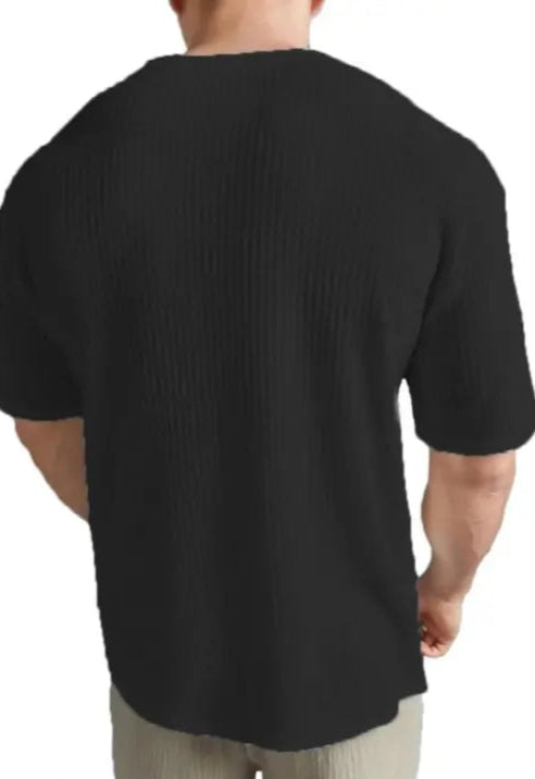 Men's Popcorn Round Neck Cotton Blend Popcorn T-Shirt