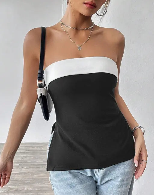 Solid Tube Side Slit Crop Top For Women Western Wear