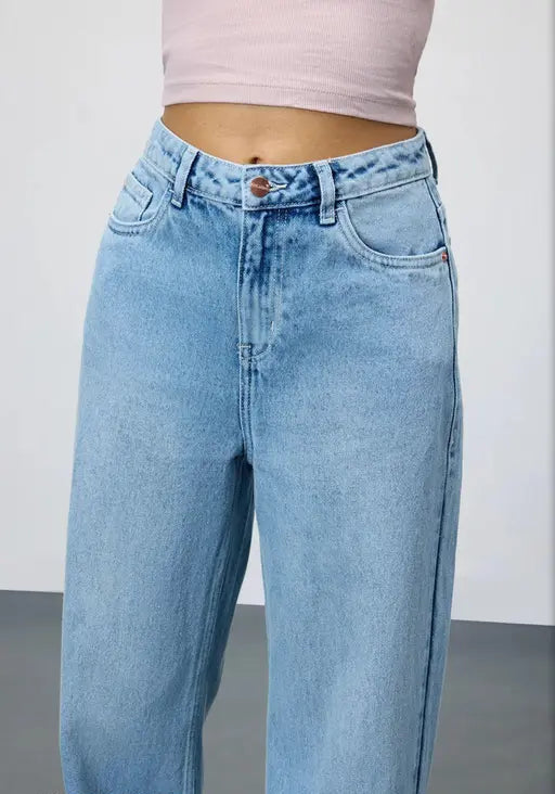 ICE BLUE DENIM WIDE LEG JEANS