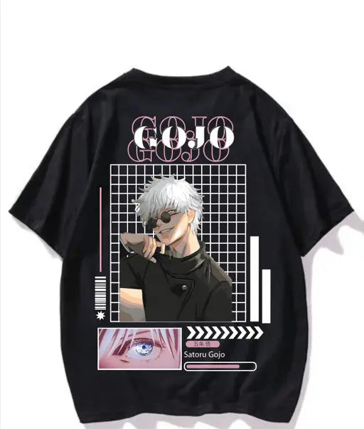 Anime Printed Oversized drop shoulder round neck pure cotton Black t shirt
