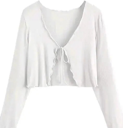 Long Sleeve Rib Knit Tie Front Cropped Cardigan TOP