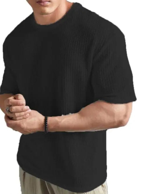 Men's Popcorn Round Neck Cotton Blend Popcorn T-Shirt