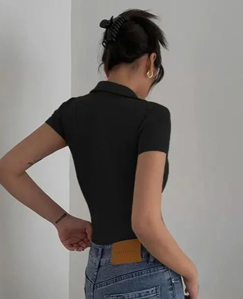 Stylish Women Collar Top Long Half sleeves