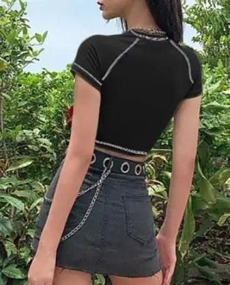 Ribbed Crop Top Half Sleeve Printed Women Top