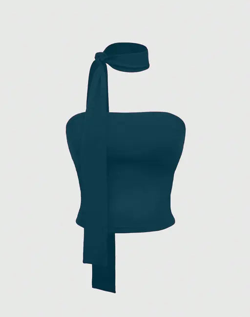 Solid Strapless Tube Crop Top For Women Western Wear With Scarf.