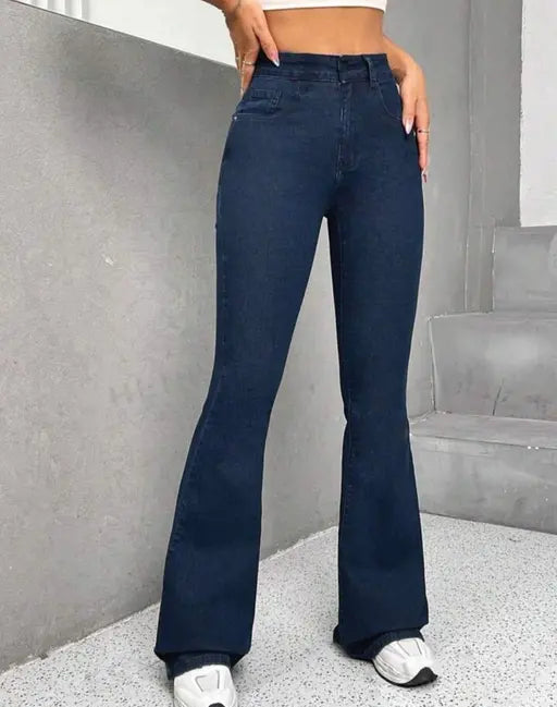 Button boot cut jeans for women
